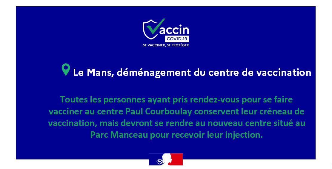 Prefet72's tweet photo. 👉A compter du 15 décembre 2021, le centre de vaccination du Mans situé dans le centre d'exposition Paul Courboulay est transféré dans les anciens locaux d'Alinéa au Parc Manceau.
#COVID19🔴

@SDIS_72 
@ars_pdl https://t.co/WfY5PJ7gKz