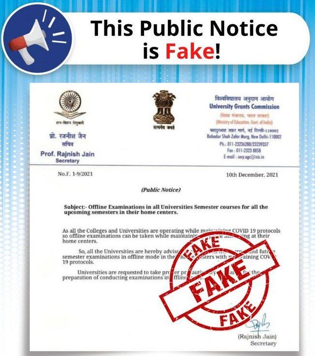 ugc_india's tweet photo. Clarification regarding Fake Public Notice https://t.co/6iLFDBEV8I