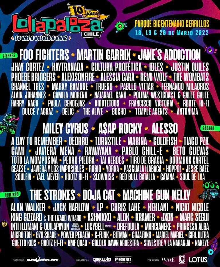 radiosomoscl's tweet photo. Qué te parece el cartel del #lollapaloozachile 2022? https://t.co/yEjkzuPd3e