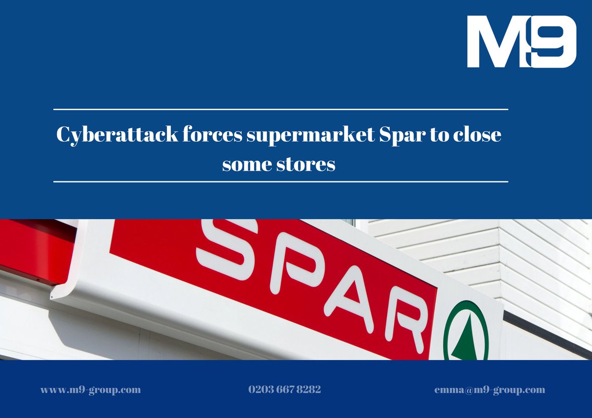 them9group's tweet photo. Number of stores close due to cyberattack. 
See here - https://t.co/wGoVBBL6fm
 #itsecurity #business #hacked #phishing  #networking  #anonymous #ransomware #networksecurity #data  #cloudsecurity #cybersecurity #emails #incident #cyberattack #supermarket #online #spar #hackers https://t.co/4DTIwXPx62