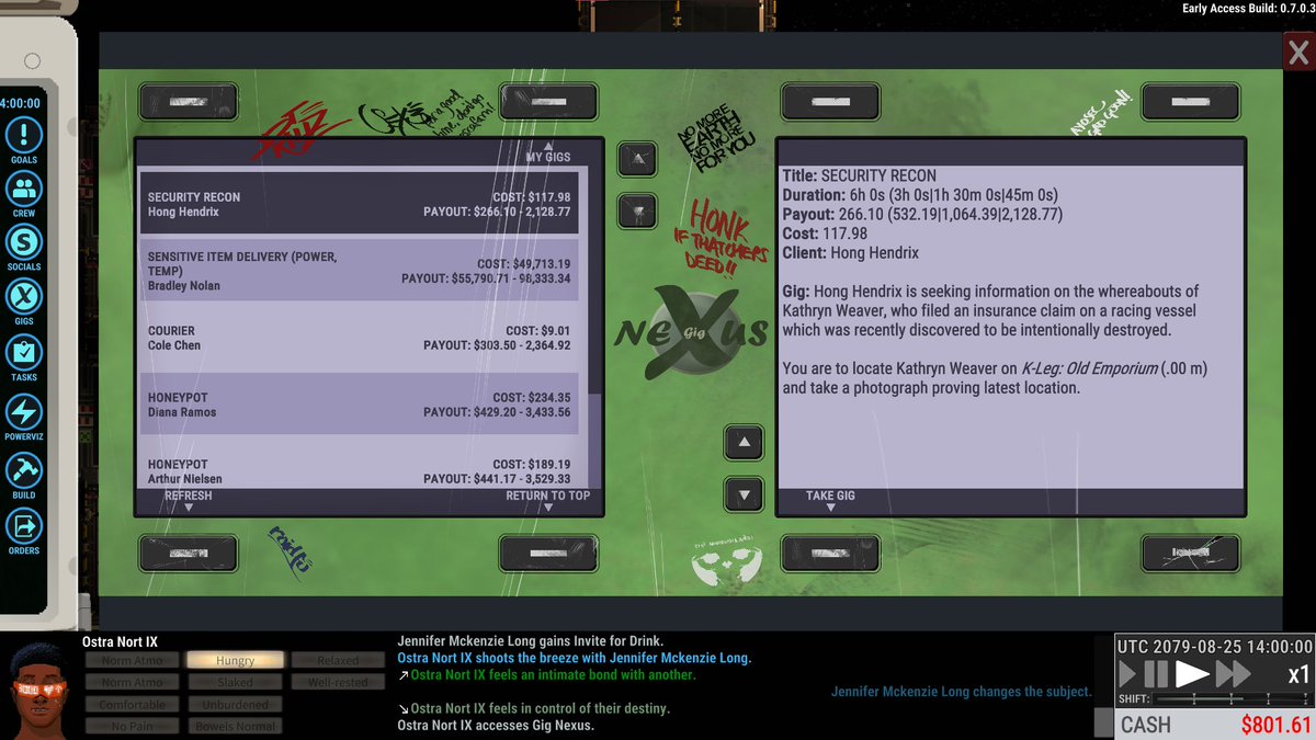 Whilst we implemented the new Job Kiosk in Ostranauts we've also tested out a procedural graffiti system for our interfaces!

Grime layers, damage details, and graffiti tags adorn the same interface to give unique looks/feels though different playthroughs and locations!

👇 vs 👇