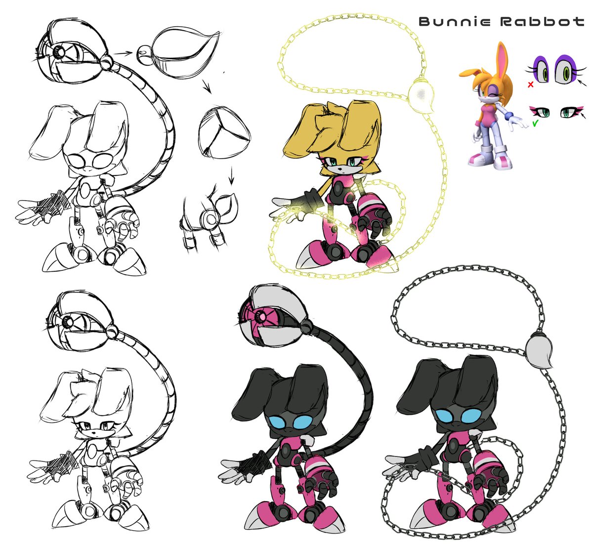 kateiry_chan's tweet photo. I managed to get back to my design work. I'm a little torn between the beige and light yellow color of her fur, as well as the shape of her ears.

#SonicTheHedgehog #BunnieDCoolette #Bunnierabbot #sketch https://t.co/qjO0cYGiak