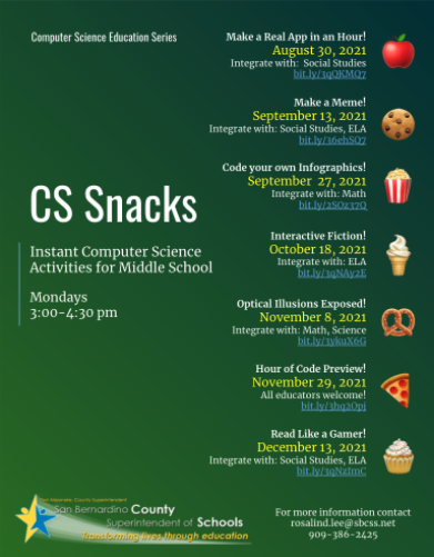 SBCSS_EdTech's tweet photo. There is still time to register for today's 🧁#CSSnacks Series: Read Like a Gamer!🥳 @thegrene will be sharing how to read any narrative like a video game designer 👾🎮.  3 - 4:30pm Join us as soon as you're available. All educators welcome!
Register here https://t.co/NnplnLuj28 https://t.co/qUb1CYZhYG