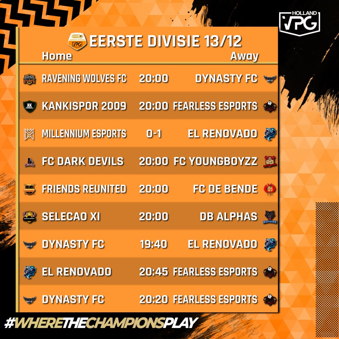 🏆 Speelronde.....?

⚽️ Het worden drukke dagen met veel wedstrijden in de competitie de komende week!

🇳🇱 Nu anderen competities klaar zijn gaat de volledige focus op de laatste wedstrijden van dit seizoen!

⚽️ Succes vanavond!

#Profclubs • #VPG • #VPGHOLLAND •  #FIFA22