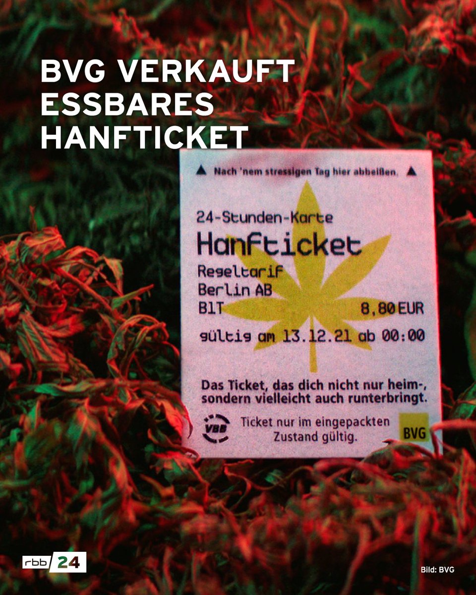 rbb24's tweet photo. Das Weihnachts-Angebot der #BVG - mal anders besinnlich: ein essbares Fahrticket, das mit Hanföl beträufelt ist. Das Ticket soll erst nach der Fahrt konsumiert werden. (Kleine Umstellung also für einen Teil der Fahrgäste.) #Berlin https://t.co/wAuWBJBmZO