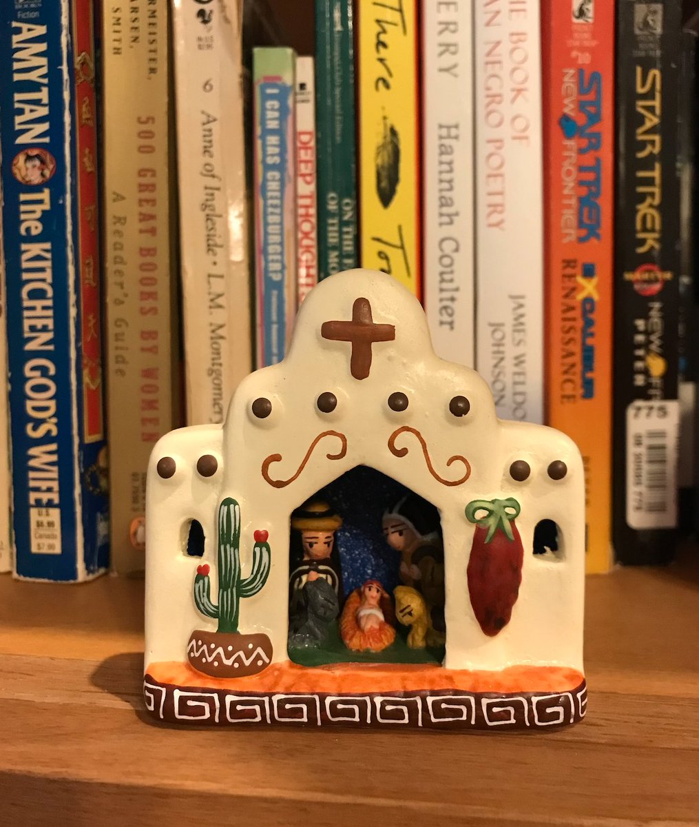 ChandraLCrane's tweet photo. last night was spent in weeping, but day has dawned
and I'm grateful for this @KirkMcCall68-inspired #MicroJoyMonday
an adobe nativity from our home state Nuevo Mexico! 💛❤️💛
{alt text: wee southwestern nativity, brown holy family, chile ristra & saguaro cactus by doorway} https://t.co/KEDoKnREku