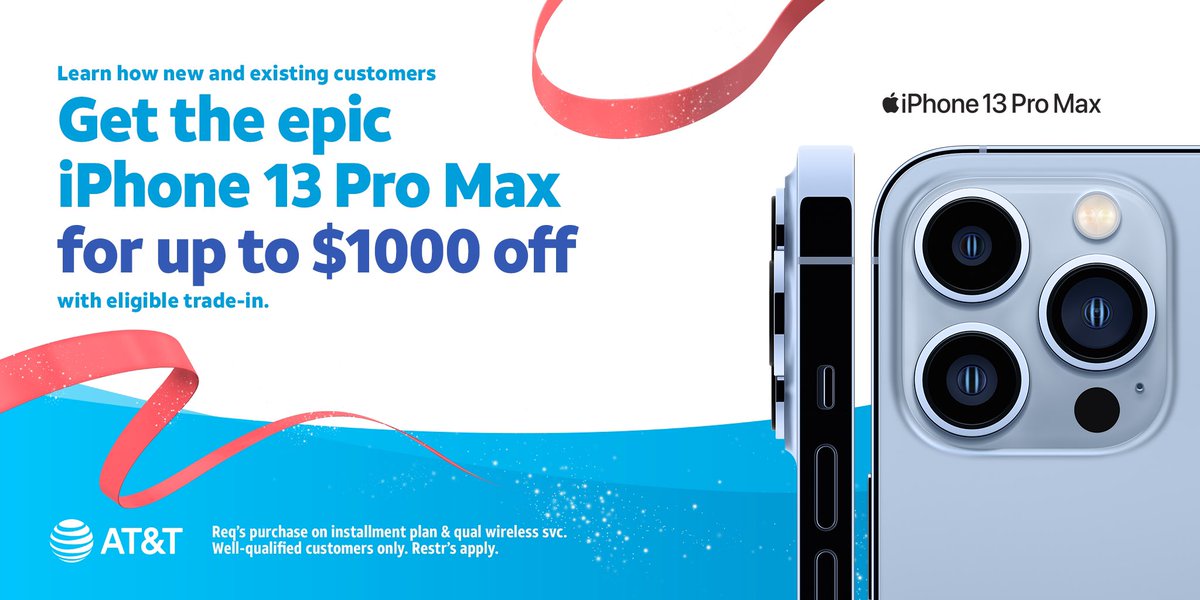 Gifts you just can’t wait for. Get ‘em now. 🎁🎁 This holiday, learn how to get the epic iPhone 13 Pro Max for up to $1000 off.
Stop by your local #Minnesota <a href="/att/">AT&T</a> store to learn more. like.att.com/holiday1 😊😊🎁🎁❄
#ATTEmployee #BOLDNorthernPlains