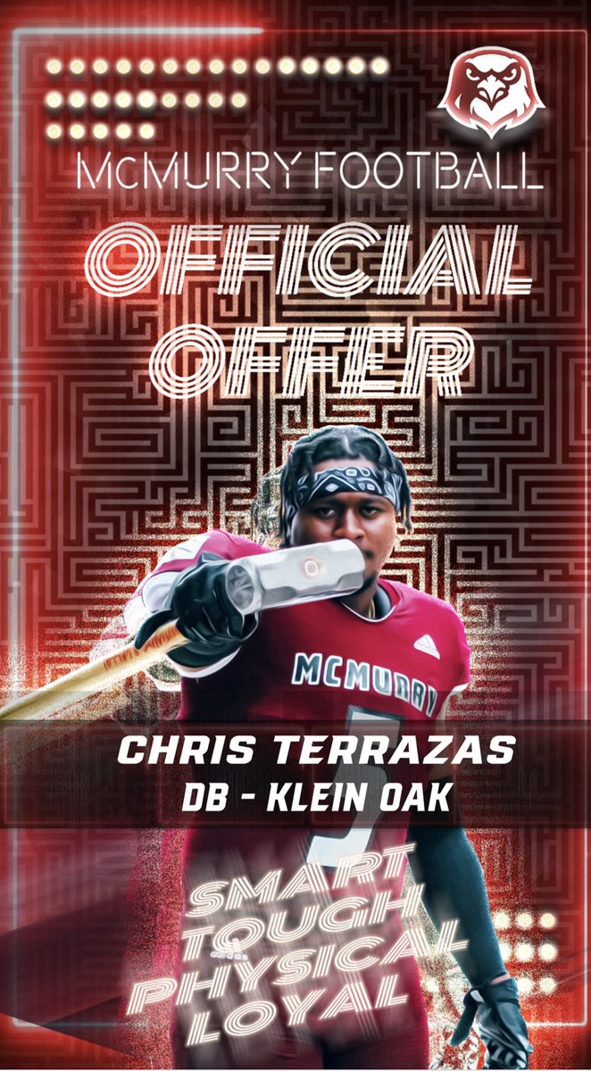 After a great conversation with <a href="/coachdrecortez/">Coach Dre M.Ed</a> , I’m blessed to receive an offer from McMurry University! 
<a href="/KLEINOAKFB/">Klein Oak High School Football</a> 
@recruitingko