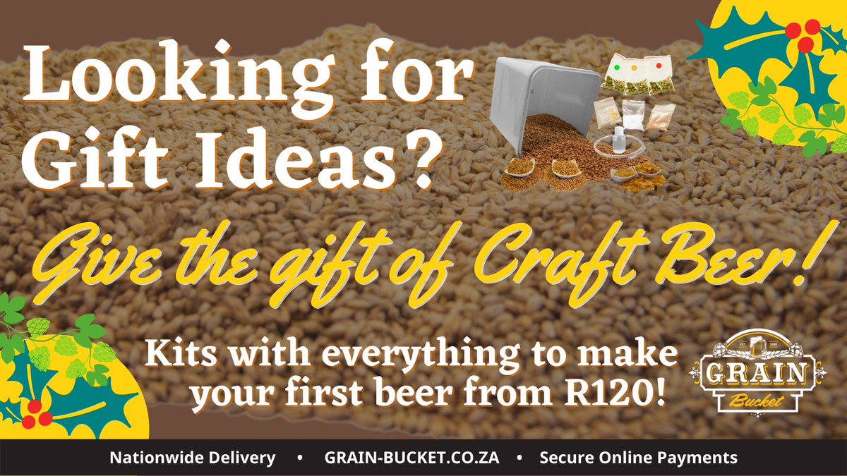 Instead of gifting a bottle this year, let your friends and family craft their own beer! We do kits with everything to get started from R120. Order now at grain-bucket.co.za to get yours before Christmas.