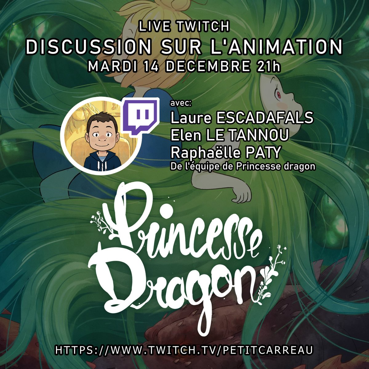 petitcarreau's tweet photo. Pour féter la sortie iminente de Princesse dragon, produit par Ankama animation, réalisé par Anthony ROUX et Jean-jacques Denis en salles le 15 décembre, un petit live de discussion générale autour de l'Animation demain, mardi 21h, sur ma chaîne Twitch! 🥰https://t.co/i2UrG5tVj5 https://t.co/6AAGGm9EZa