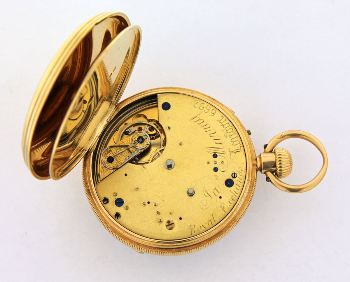 littlecogs's tweet photo. From #ApprenticePaddy
 "Serviced my first repeater, a half quarter repeater by James Murray. Needed 7 bushes, 5 in the repeat train &amp; 2 in the going train" Here's photos of finished #pocketwatch Beautiful work Paddy #FridayFeeling @clockandwatchuk @allnuttclocks @allnuttjeweller https://t.co/X8DKMmp69q