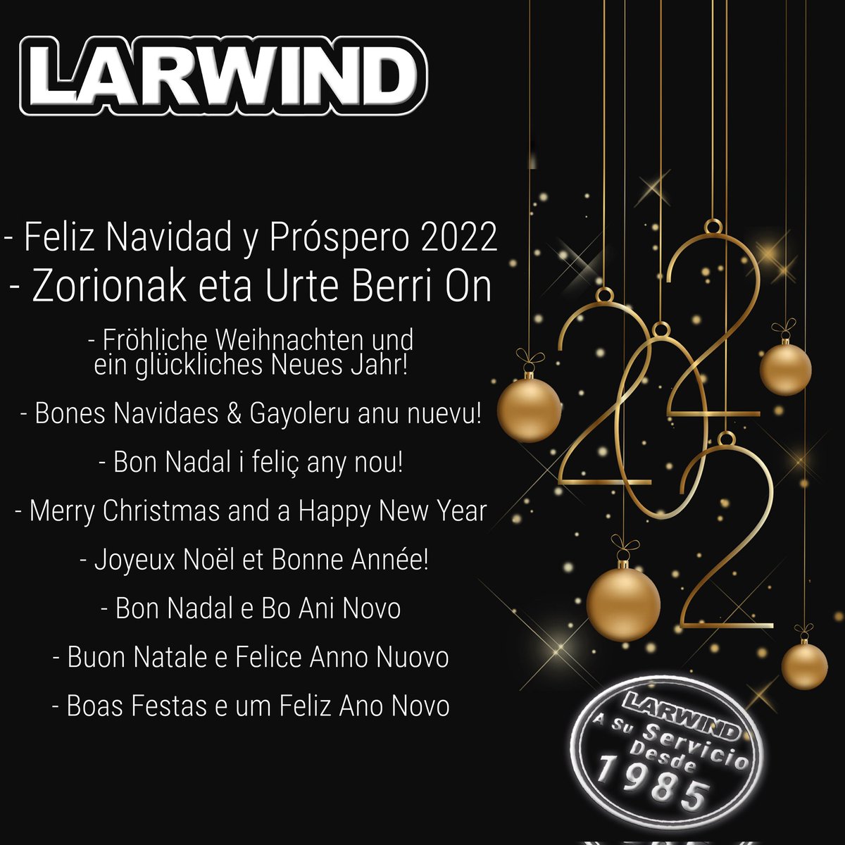 larwind_sa's tweet photo. FELIZ NAVIDAD y Próspero 202
Zorionak eta URTE BERRI ON!
Fröhliche Weihnachten und ein glückliches Neues Jahr! 
Bones Navidaes &amp; Gayoleru anu nuevu! 
Bon Nadal i feliç any nou! 
Merry Christmas and a Happy New Year
Bon Nadal e Bo Ani Novo 
Boas Festas e um Feliz Ano Novo https://t.co/69cN0ex2Mn
