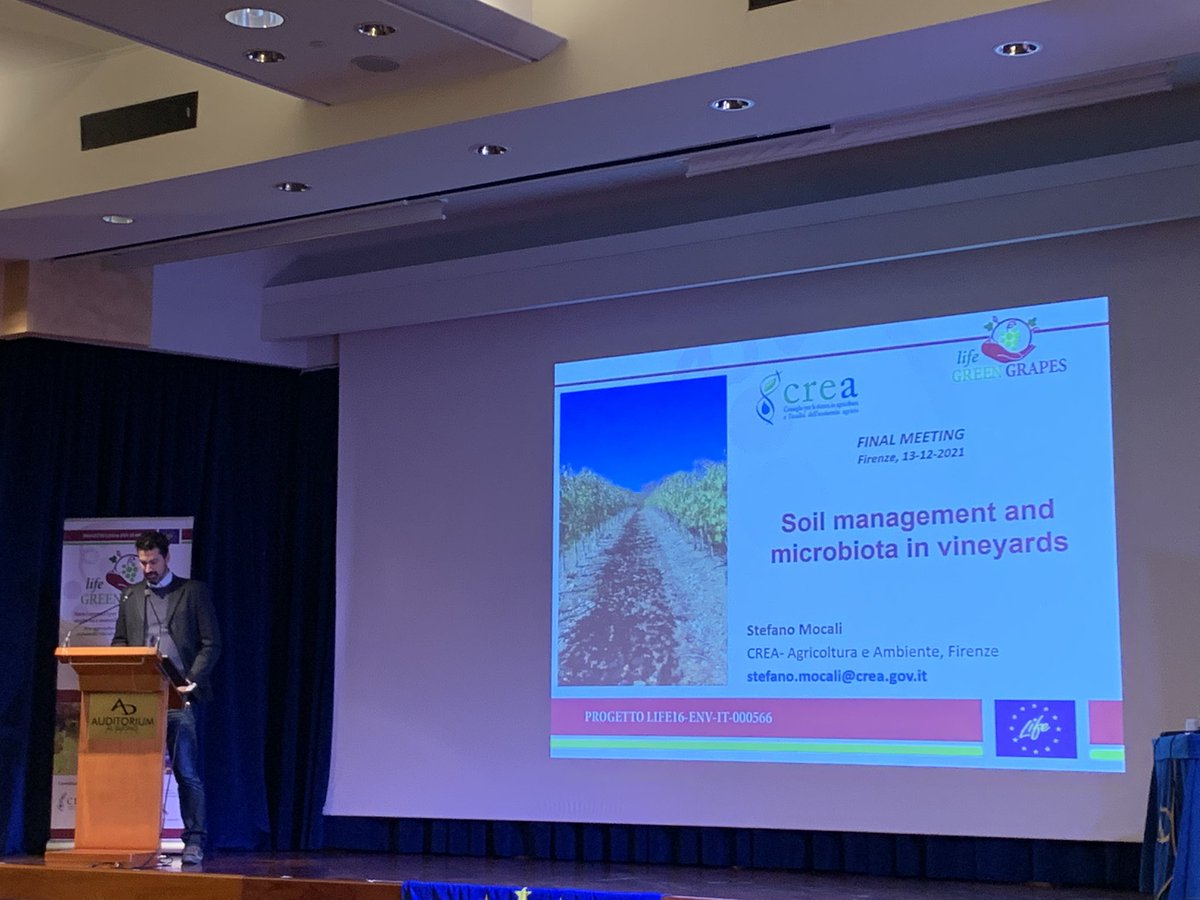 tsaltasd's tweet photo. Stefano Mocali talking about soil management &amp; soil microbiomes in the vineyards at the final conference of @GrapesLife The ecosystem services are very much affected by human activities directly and indirectly (climate change). Our proposed management system left a healthier soil https://t.co/7YXs8EQnIu