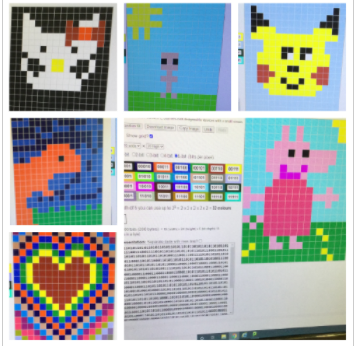 Mrs_ComScience's tweet photo. Making our own Pixel images with 9P, to investigate file size, binary and image representation. Had no idea the class were so creative with their work. Well done these are only a selection I am sharing #challney_girls https://t.co/vFlZ3aaheh