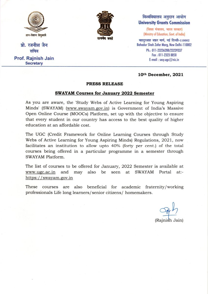 SBBelagavi's tweet photo. The list of SWAYAM courses to be offered for January, 2022 Semester is available at https://t.co/8s9Pn42hs4 and may also be seen at SWAYAM Portal at :- https://t.co/sYMF5CLJY2 https://t.co/65EkuzdOK6 https://t.co/lhZgIZgsPB