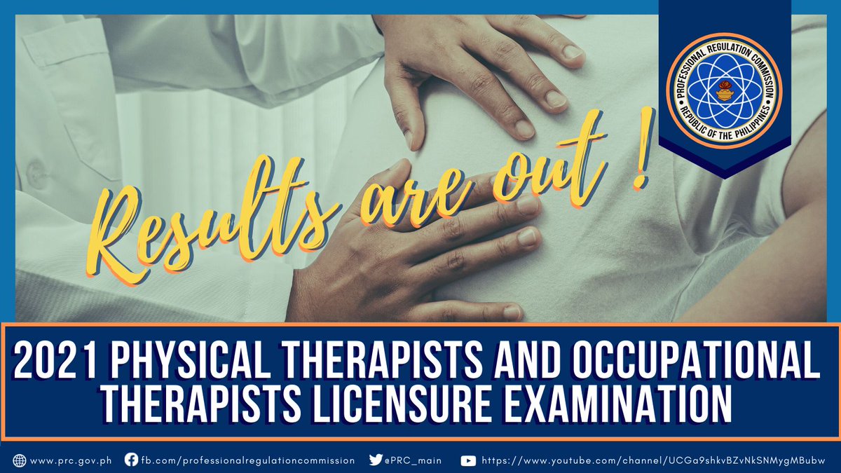 PRC_main's tweet photo. December 2021 Physical And Occupational Therapist Licensure Examinations Results Released In Four (4) Working Days

For full results, please click this link: https://t.co/9ipCwrwxZj https://t.co/E60WuFQoGN
