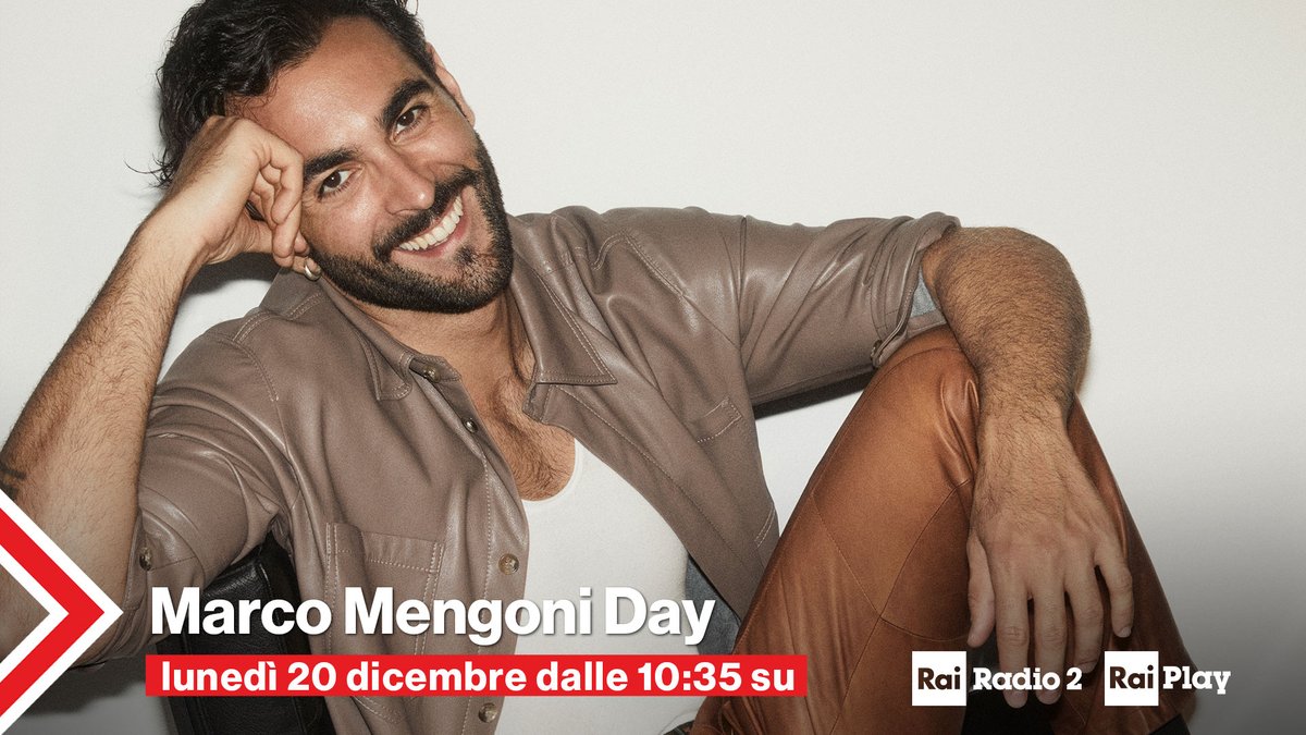 RaiRadio2's tweet photo. Manca una settimana esatta al #MarcoMengoniDay 💥

Lunedì #20Dicembre, a partire dalle 10.35, @mengonimarco sarà ospite di diversi programmi di #RaiRadio2, per tutto il giorno! ❤️ https://t.co/nOBJwWQs6H