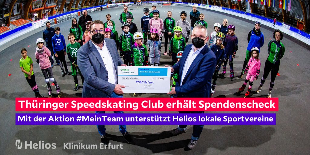 ErfurtHelios's tweet photo. Mit der Aktion #MeinTeam bedanken sich die @Helios_Kliniken mit einer #Spende bei lokalen Vereinen für ihr Engagement. Unser Klinikgeschäftsführer Florian Lendholt überreichte dem #TSSCErfurt #Fördermittel in Höhe von 1.000 €. Mehr➡️https://t.co/wLJ1EfjiPO #Speedskating #Erfurt https://t.co/uOhcOp5NU1