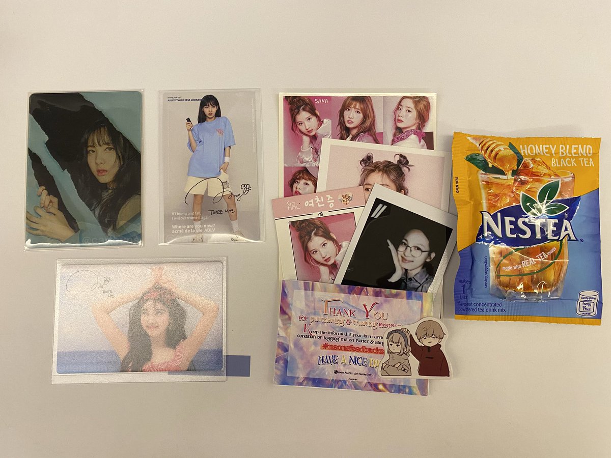 carteuns's tweet photo. thank u so much to my nayeon pc supplier @neonscart AHAHAHAH iβve been looking forward to getting these pcs π tysm for packing it so well, they all arrived safely <3 also ur freebies are the bomb. would definitely buy again!
#neonsfeedbacks https://t.co/Vkn8yhOBOp
