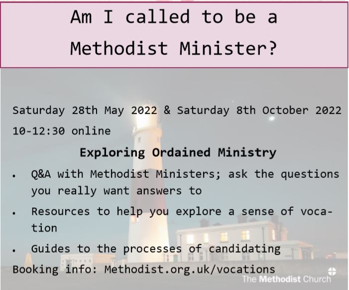 Do you have a sense of call to ordained ministry?

Come and find out more about all forms of Methodist ordained ministry on 28th May or 8th October.

methodist.org.uk/for-churches/m… 

#Ordination #Presbyter #Deacon #Methodist #Calling #Ministry #vocation