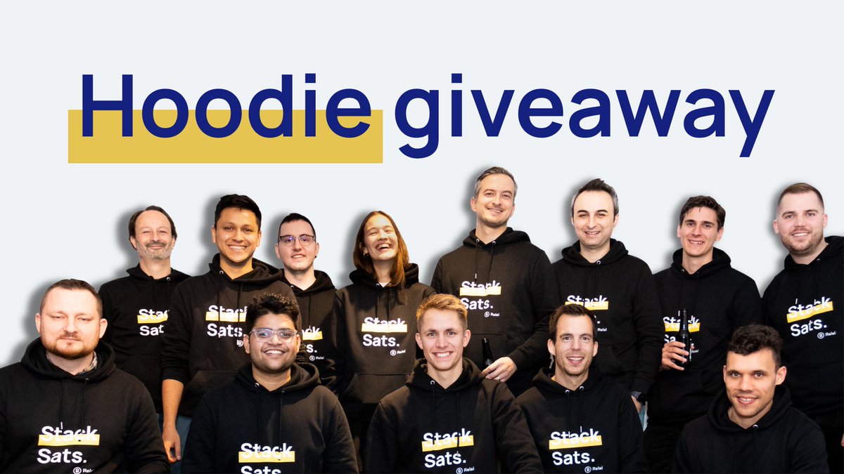 relai_app's tweet photo. HOODIE GIVEAWAY! 🎁

We are giving away five (5) 'Stack Sats' hoodies!
 
To enter the giveaway:

1. Comment below your Relai referral code and hoodie size (S, M, L, XL)
2. Retweet this post🔁

We only ship to Europe.🇪🇺

See the full terms and conditions at https://t.co/70YoCwjyWg https://t.co/5xsphovVxD
