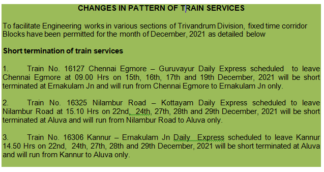 GMSRailway's tweet photo. Changes in the pattern of train services #SRUpdates
#SouthernRailway https://t.co/SpvVDMSxT2