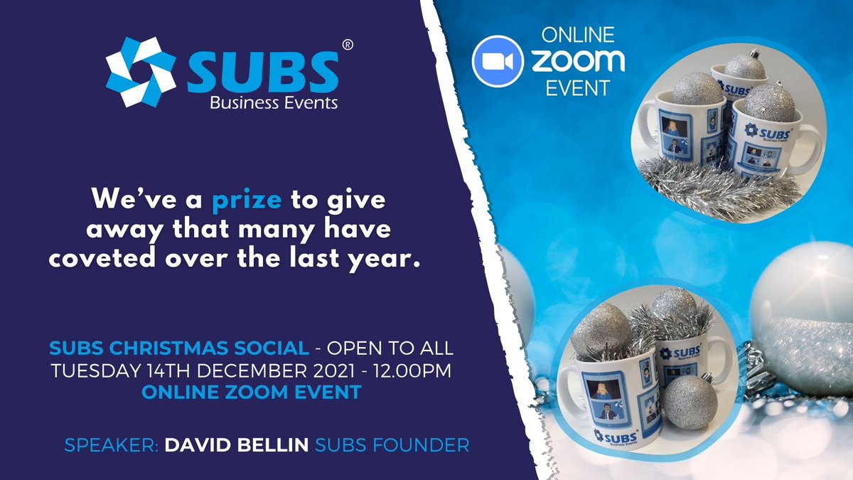 We’ve a prize to give away that many have coveted over the last year's #SUBSChristmasSocial. But you’ve got to be in it to win it!
 
Plus, if you fancy a mince pie w/ a glass of sherry, go for it. Though you’ll need to supply it yourself.

Join us tom: portal.subsbusinessevents.co.uk/post/subs-chri…
