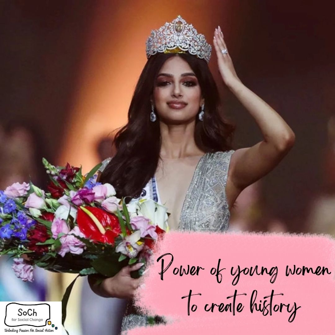 SoCHforChange's tweet photo. Harnaaz Sandhu brings the crown of Miss Universe home after 21 years! Support young women to achieve their dreams. They hold a lot of passion and courage. 

#powerfulwomen #missuniverse #2021 #proud #youngwomen https://t.co/pciGYiEtrg