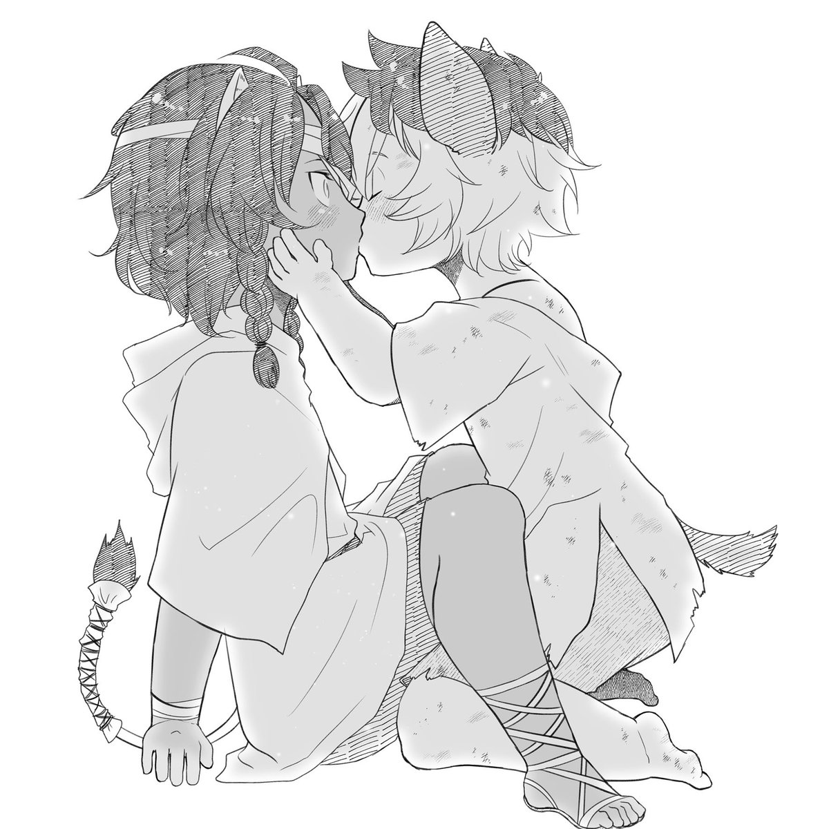 #twst_BL レオラギ
※※年齢操作注意※※
再掲

🦁🍩いっぱいキスしてくれーと思ったのでキス絵貼る 