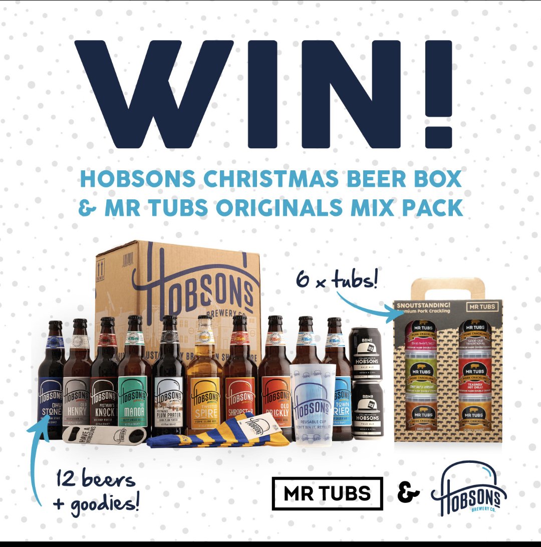 HobsonsBrewery's tweet image. 🤩 Competition time! 🤩 
@HobsonsBrewery and @MrTubs_Net are giving you the chance to win a snoutstanding prize this Christmas! The lucky winner will win a Hobsons CHRISTMAS BEER BOX Bundle of 12 beers + bottle opener, socks and reusable cup, PLUS...