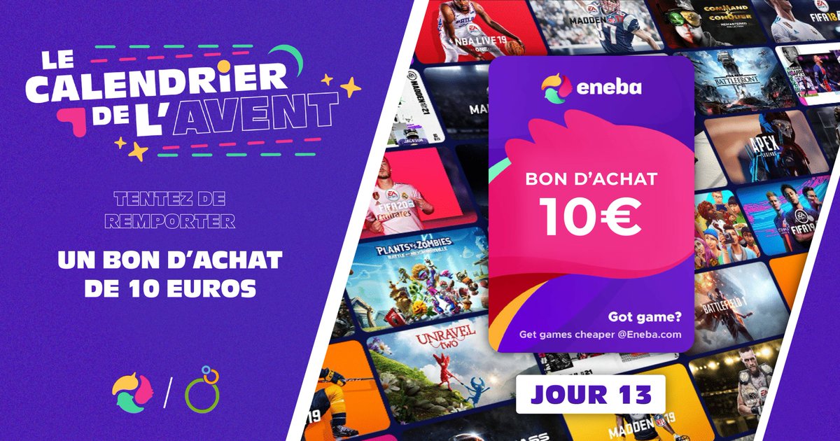 🎅 #Concours - Jour 13

🎁 Un crédit de 10 € à dépenser sur Eneba. Valable sur les jeux, accessoires, consoles, Xbox Game Pass, etc !

🔁 RT et tweet avec #NoëlXboxygen
✅ Follow <a href="/Xboxygen/">˗ˏˋ Xboxygen ˊˎ˗ ✨</a> et <a href="/EnebaFr/">Eneba_FR</a>

🍀 TAS 14/12

#Xbox
