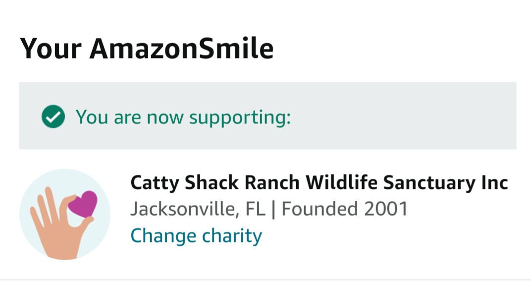 1Teraseta's tweet photo. If you do not have a charity that you already support through your Amazon account, then please add Catty Shack Ranch to your AmazonSmile. It is a wildlife sanctuary that is ran off of donations &amp; could use some support.
#CSR #cattyshackranch https://t.co/wBKrGvggpC