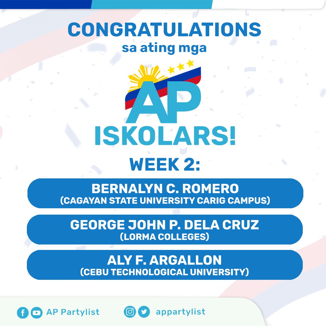 appartylist's tweet photo. WEEK 2 AP ISKOLARS, congratulations sa inyo!
Please message AP Partylist ASAP to process your #scholarship 💙
Standby for WEEK 3 of our AP ISKOLARS application! Pwedeng-pwedeng sumali ulit 💙🧑🎓 👩🎓
#apiskolar #KayaNatinIto! #APPartylist https://t.co/cv8vvIEwQn