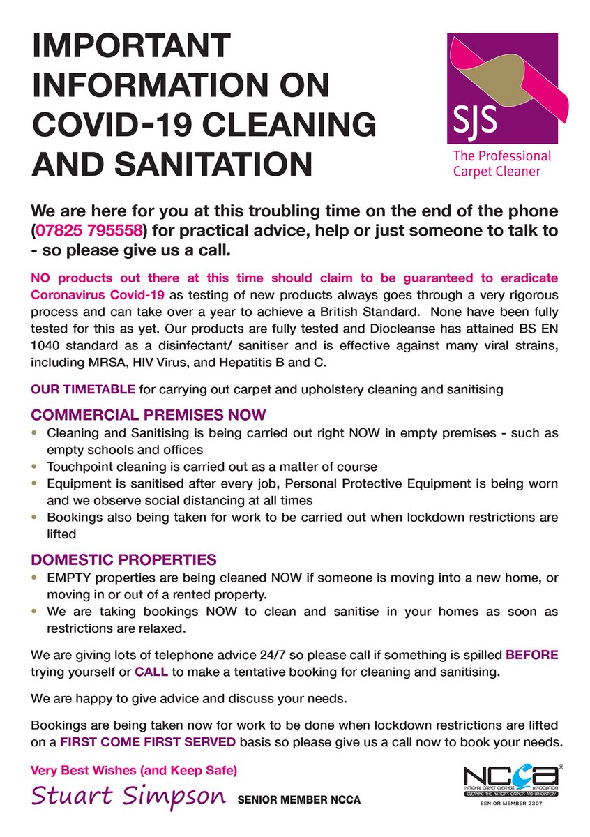 Here's a reminder of our Covid safe procedures keeping families, businesses and care homes as safe as possible.