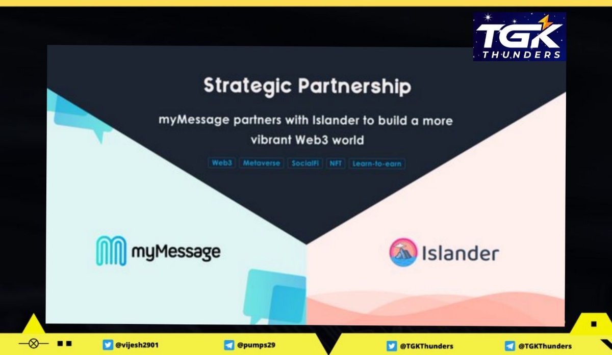 TGKThunders's tweet photo. #myMessage has partnered with #Islander to build a more vibrant Web3 world

✅A Metaverse world in the Web3 era will be based on distributed, secure and immutable data flows. myMessage and Islander are aiming to offer the best solutions.

Bullish on @myMessageOS
&amp; @Islander_io https://t.co/IxaXdbAnuD