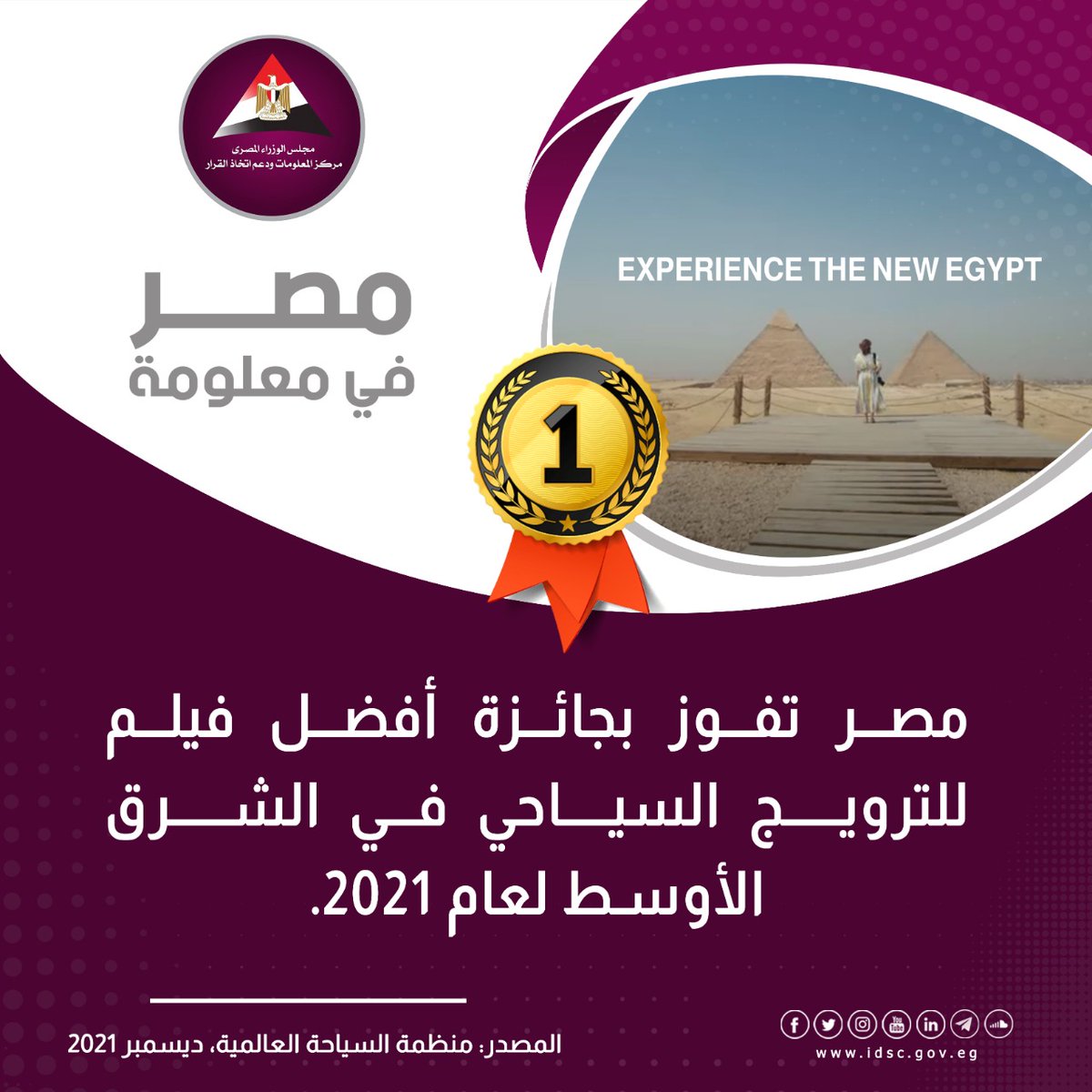 EgyptCabinet's tweet photo. أعلنت #منظمةالسياحةالعالمية فوز مصر بجائزة أفضل فيلم دعائي في #الشرق_الأوسط لفئة #الترويج_السياحي.
#مركز_المعلومات_ودعم_واتخاذ_القرار #السياحة_المصرية #مصر_جميلة
#IDSC #Tourism #UNWTO #Decade_of_Action #2030_Agenda #Sustainable_Development #thisisegypt #Egypt #history #travel https://t.co/LWXYRnhtKJ