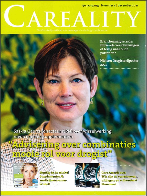 Deze maand op de voorpagina van Careality. In het uitgebreide interview wordt teruggeblikt op de inspiratiemiddag van 1 oktober, waar 'voedingssupplement en medicijn, samen of niet!' centraal stond.
