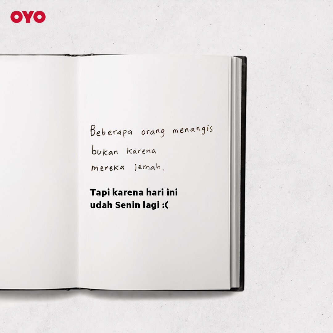 oyoindonesia's tweet photo. Yang bikin lebih galau dari malming sendirian = hari senin yang hectic🥲⁣
⁣
Gimana hari seninmu? Melelahkan? Istirahat dulu yuk di OYO🥰 Klik link di bio!⁣
⁣ ⁣
#OYOSafecation #OYOIndonesia https://t.co/B9b0Qr6AW7