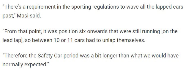 F1_Jordan's tweet photo. This quote single handedly destroys all arguments the @FIA stewards made when defending Masi. Any does mean all, the SC must be revoked the following lap, and the race director has no ability to override this regulation. @F1 Corruption is happening in front of our eyes. https://t.co/EMsxA5aM2k