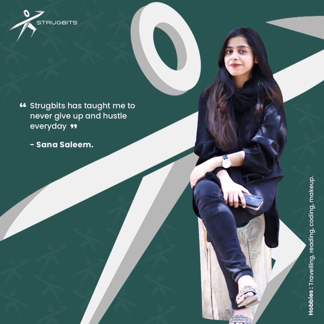 Strugbits_'s tweet photo. Sana Saleem - Associate Software Engineer.

"I joined Strugbits as a nervous intern with gazillion thoughts in my mind but with time, this place changed me as a person and also as a developer. This place has improved my confidence and has taught me a lot of things. [1/2] https://t.co/Yu0dbpolOi