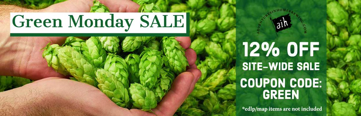 12% Off Most Orders! Use Code: GREEN

bit.ly/AIHhomepage

Limited Time Only!

#AIH #Homebrewing