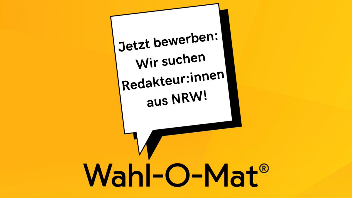 Interesse, beim #wahlomat zur #LandtagswahlNRW mitzuarbeiten? Und 18-26 Jahre alt? Dann bis zum 17.1.2022 bei der <a href="/bpb_de/">bpb.de</a> bewerben! Genaueres hier: bpb.de/politik/wahlen…