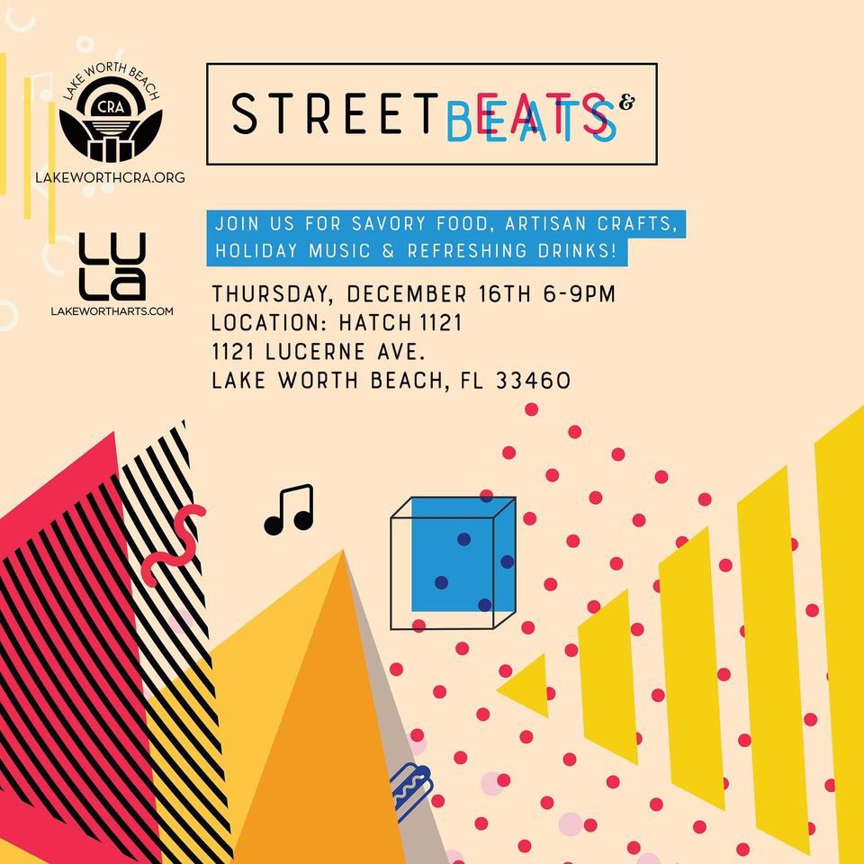 LakeWorthArts's tweet image. Join us for savory food, artisan crafts, holiday music and refreshing drinks at STREET BEATS &amp;amp; EATS... Holiday Art Market &amp;amp; "DIVA – Diversity In Visual Arts" Exhibition at HATCH 1121 on December 16th bit.ly/LULA_HolidayMkt

#thirdthursday #gallerywalk #mylakeworth