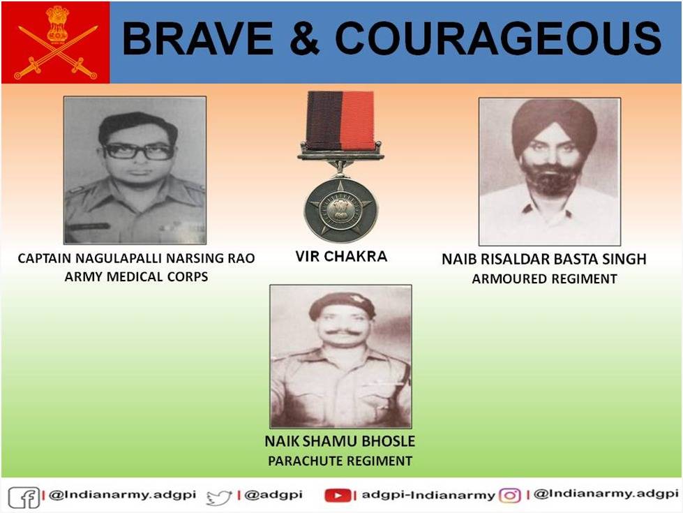 adgpi's tweet photo. कैप्टन नागुलापल्ली नरसिंघ रॉव, नाईब रिसालदार बस्ता सिंह और नाइक शामू भोसले ने अदम्य साहस और वीरता का परिचय दिया l सम्मानित #वीरचक्र l 

https://t.co/qFknzeAFzW
https://t.co/983dQGnJ2H
https://t.co/MlgE0pVwU4 https://t.co/42SxghbLYG