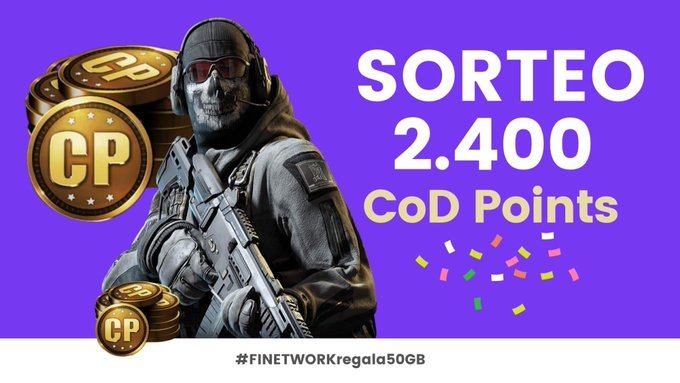 SORTEO junto a Finetwork de 2.400 COD points, para participar:

🔄 RT este tweet

🗨 Comentar con #FINETWORKregala50GB

⏰ Ganador: 17 de Diciembre 

¡Suerte a todos! 😜