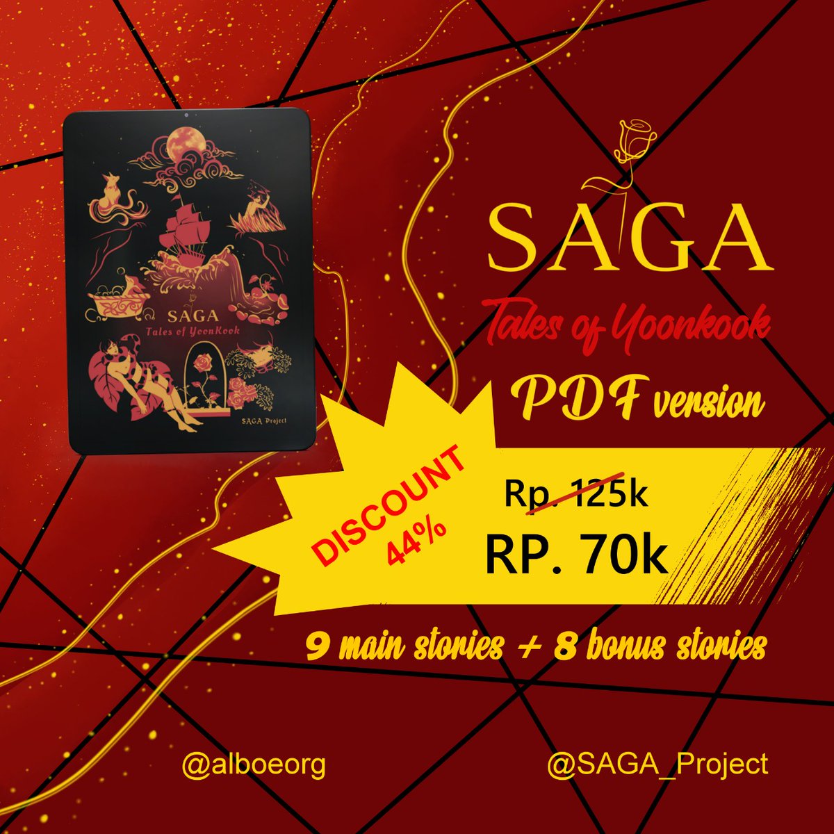 SAGA_project's tweet photo. OPEN ORDER "SAGA: Tales of YoonKook" PDF VERSION

[]1̶2̶5̶.̶0̶0̶0̶ 70.000

— order bisa dilakukan melalui link berikut, silahkan direct massage untuk bertanya lebih lanjut tentang pembelian!

🔗https://t.co/OhkaNexf9V https://t.co/5FQxA4FdJT