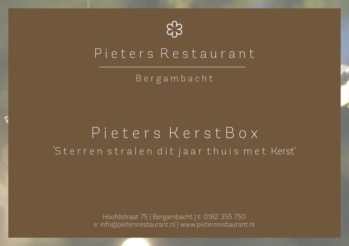 Pieters Restaurant Sterrendiner bij u Thuis met Kerst..
Incl. beschrijving; alles is bereid en iedereen kan genieten!
pietersrestaurant.nl/kerstbox | 0182 355750🌲