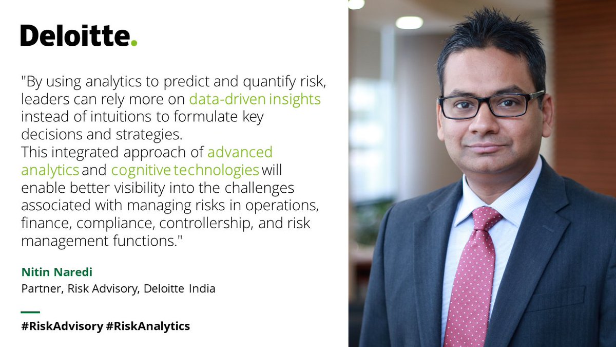 DeloitteIndia's tweet image. Transform your organisation&apos;s capabilities to stay prepared against business challenges.

Read Nitin Naredi, Partner, #RiskAdvisory, Deloitte India&apos;s excerpt on the importance of #RiskAnalytics. 

Explore more: deloi.tt/3oOAU9Q

#NowToNext #AdvancedAnalytics