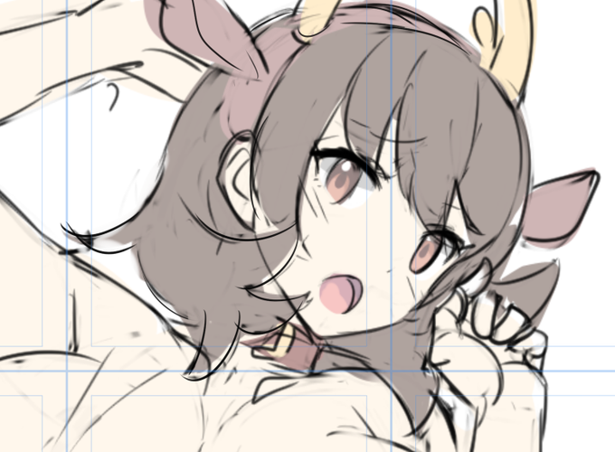 サイズアップまで。限定コンテンツとしては影色を置くところまで進行させます。TIPS用だけど次回作品の検討ラフといった、メイキング要素もほんのちょっと兼ねてます(過程は大幅カットなので飽くまでもTIPSの範囲ですが)。 