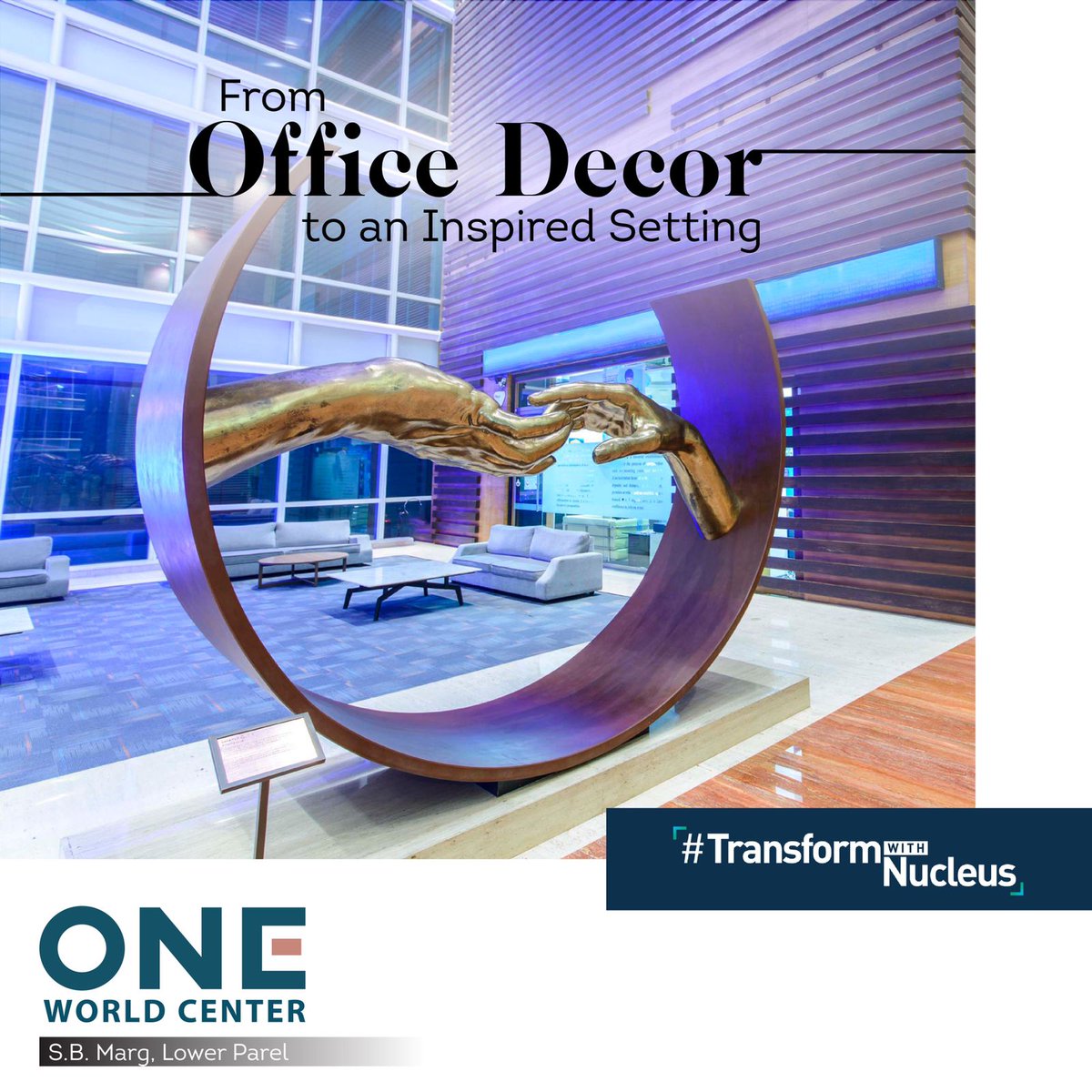 NucleusOfcParks's tweet photo. They say surroundings can inspire your next big move.
Experience the same as you walk past our artfully curated sculptures that bring out the spark in your thoughts.
#TransformWithNucleus
#NucleusOfficeParks
#OneWorldCenter https://t.co/IkUUYq7QCb